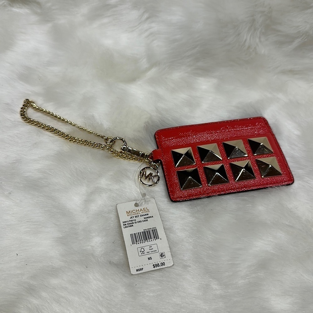 NWT Michael Michael Kors jet set charm sangria SM chain ID, CRD case leather